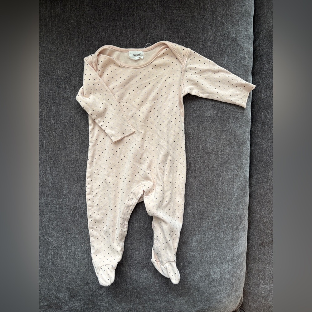 Oeuf Soft Pink Polka Dot Footed One-Piece for Babies